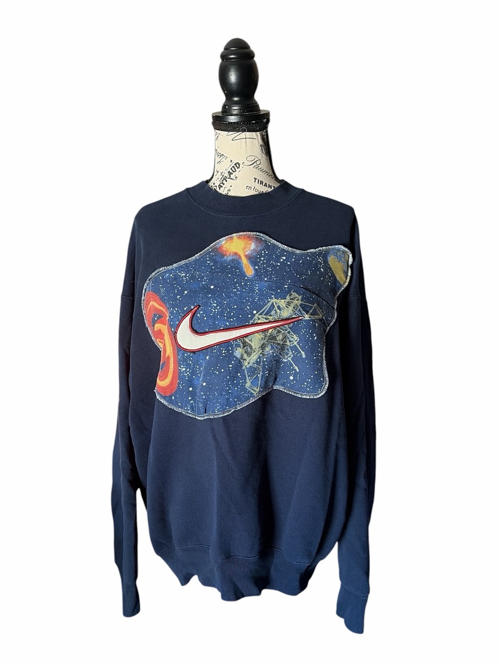 Nike One of One Upcycled Patchwork Space Sweatshirt Navy Oversized